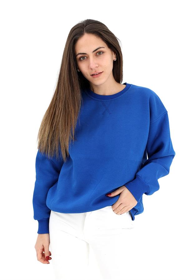 Bisiklet Yaka Basıc Üç İplik Sweat - SaksMavisi