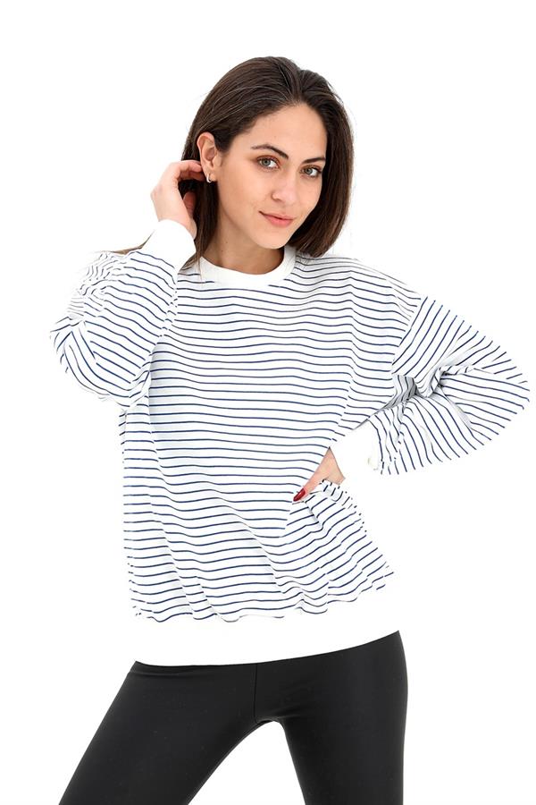 Bisiklet Yaka Çizgili Sweat - Lacivert