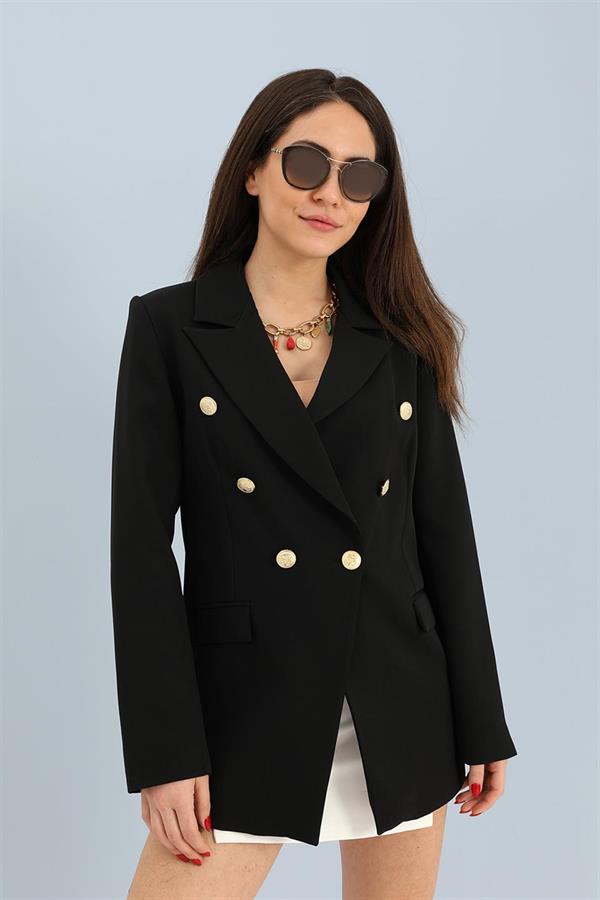 Blazer Fleto Cepli Atlas Kumaş Ceket - Siyah