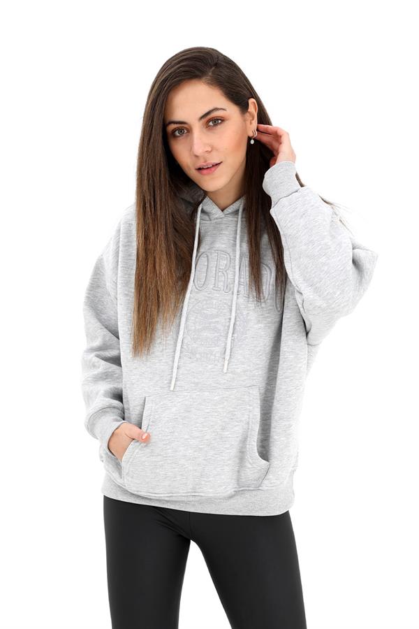 Kapüşonlu Colorado Nakışlı Üç İplik Sweat - Gri