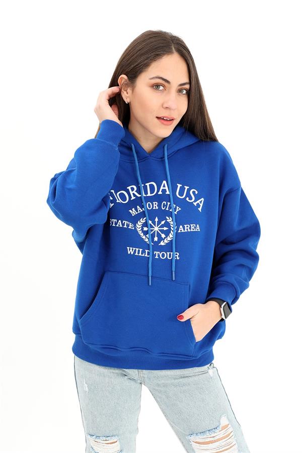 Kapüşonlu Florida Baskılı Üç İplik Sweat - SaksMavisi