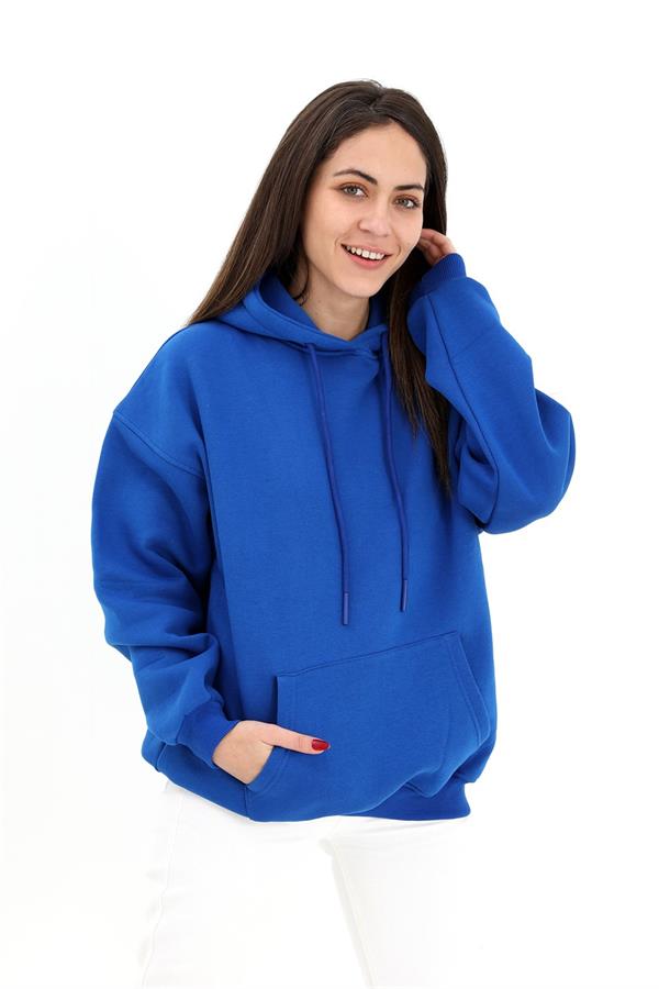 Kapüşonlu Kanguru Cepli Oversize Sweatshirt - SaksMavisi