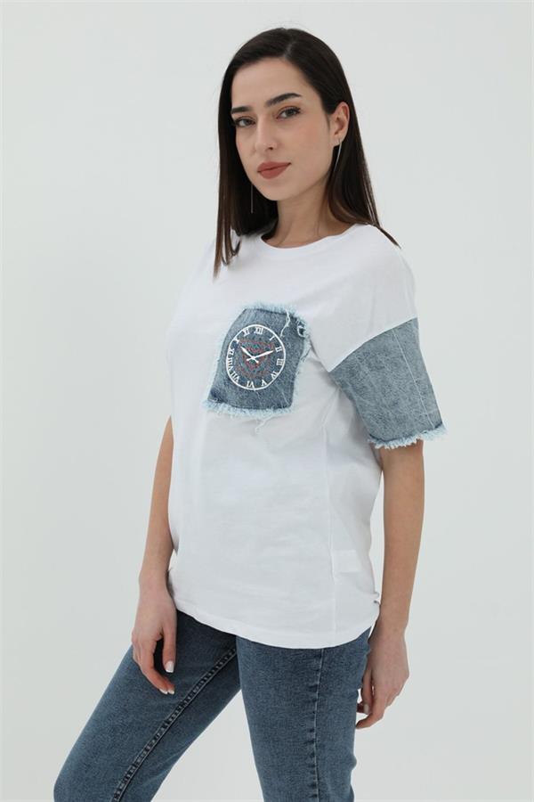 Kot Cepli T-shirt - Beyaz