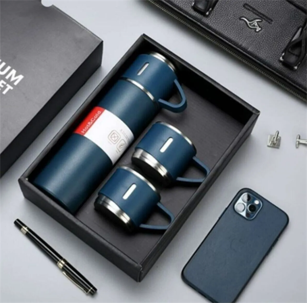 Kurumsal İş Hediyelik Paslanmaz Çelik 3 Bardaktan Oluşan Çift Yalıtımlı Termos Hediye Kutulu Lacivert Renk