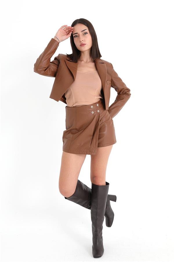 Peto Cepli Mini Deri Ceket - Taba