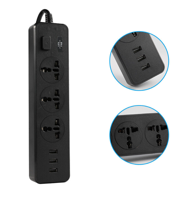 TB-T13 6 Bağlantı Noktalı Priz, 3 USB 3.0 Hızlı Şarj Bağlantı Noktalı Anahtarlı Çıkış 2500 W Uzatma Kablosu