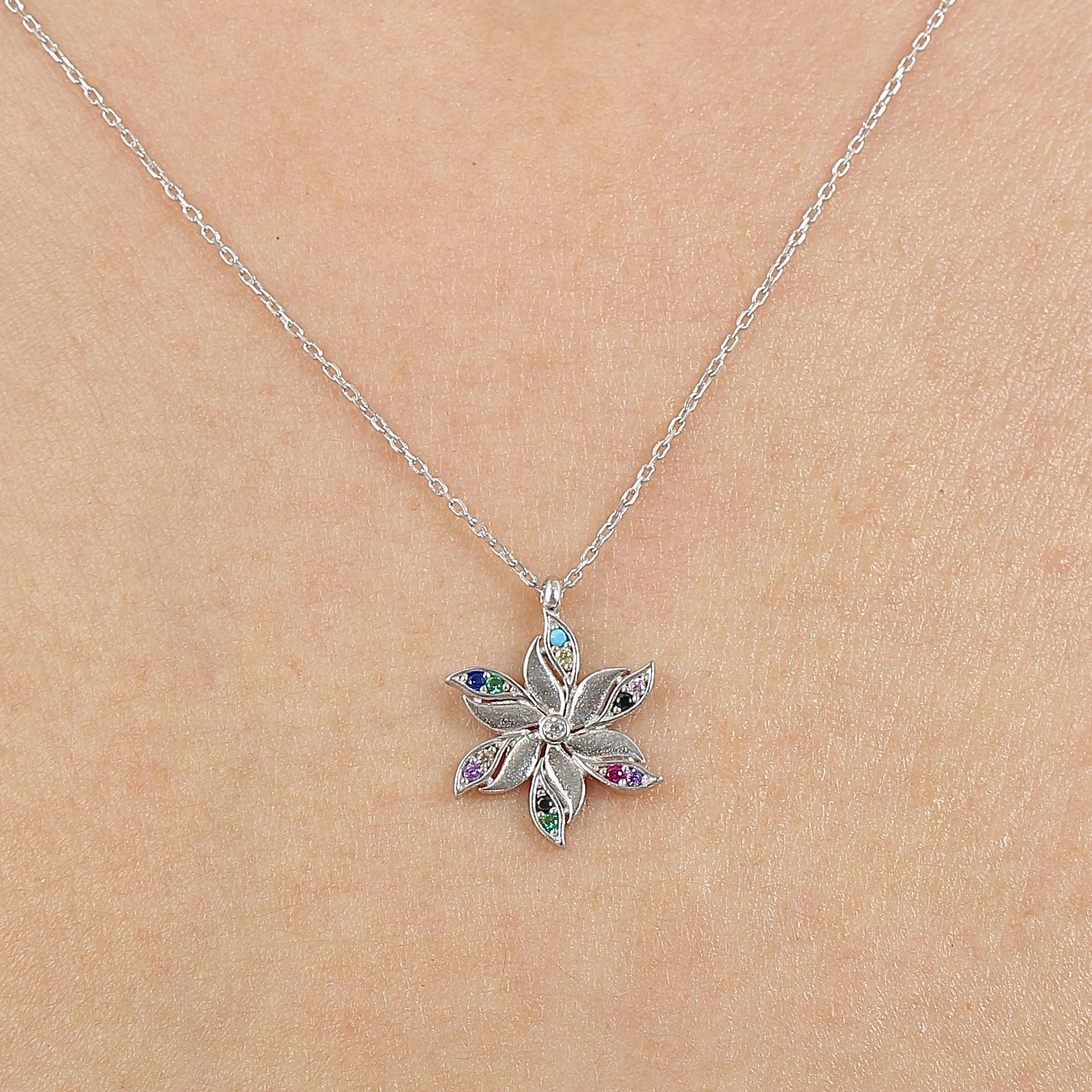 Mix Taşlı Lilyum Neşesi Gümüş Kolye