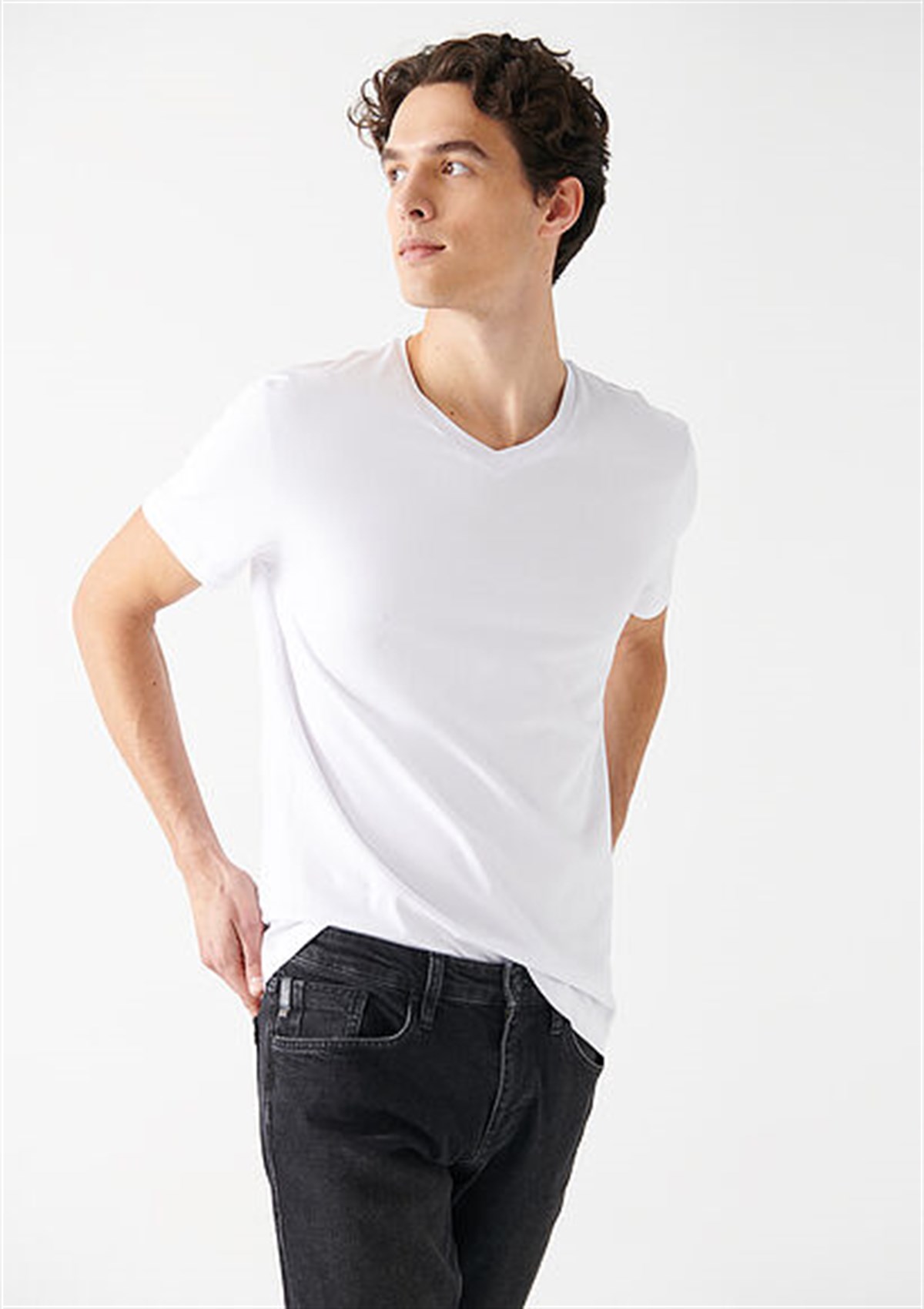 STRETCH V YAKA TİŞÖRT Beyaz M061748-620