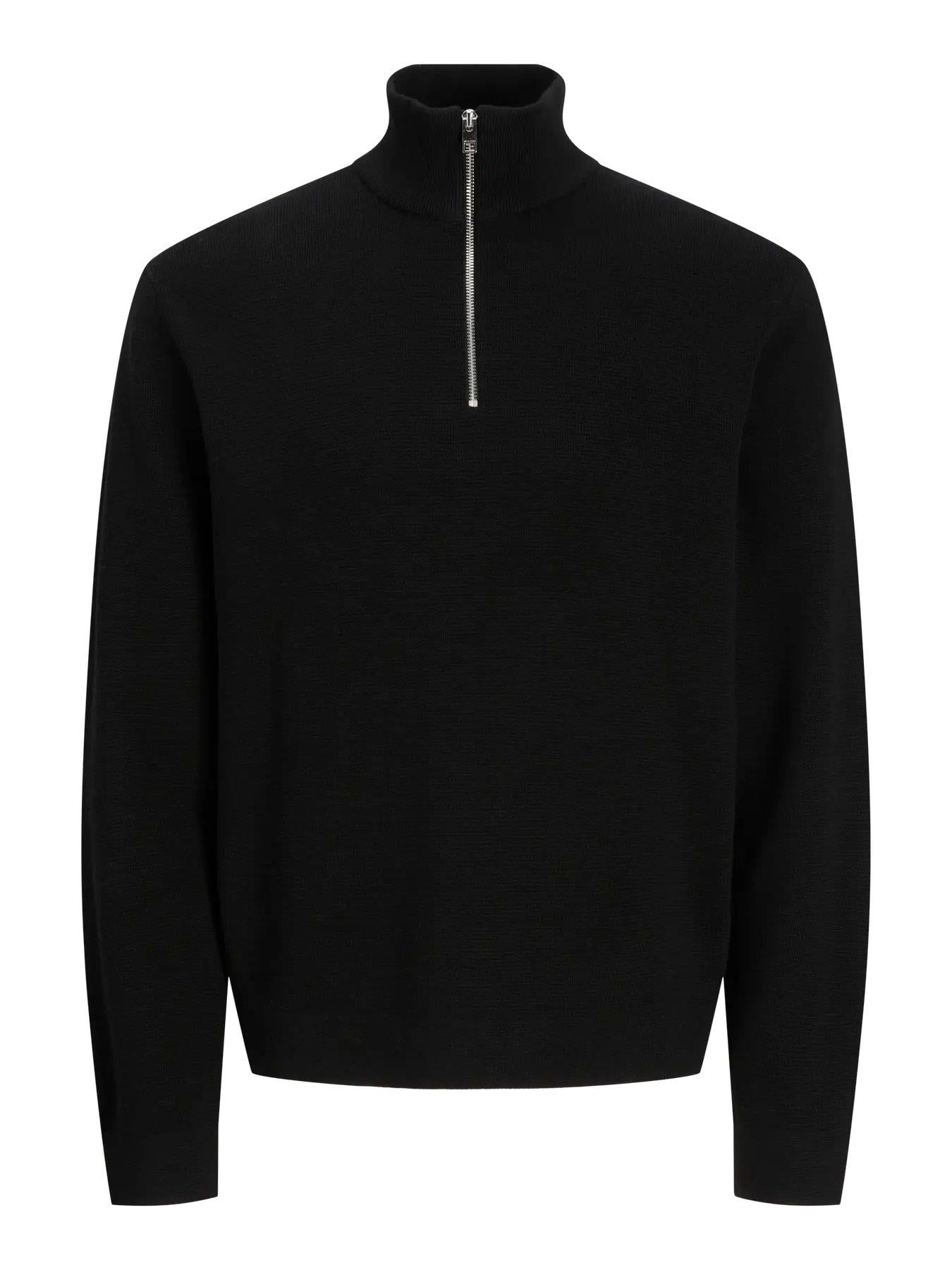 JACK & JONES JPRBLAMILANO STITCH KNIT HALF ZIP SN Black 12259664-BL