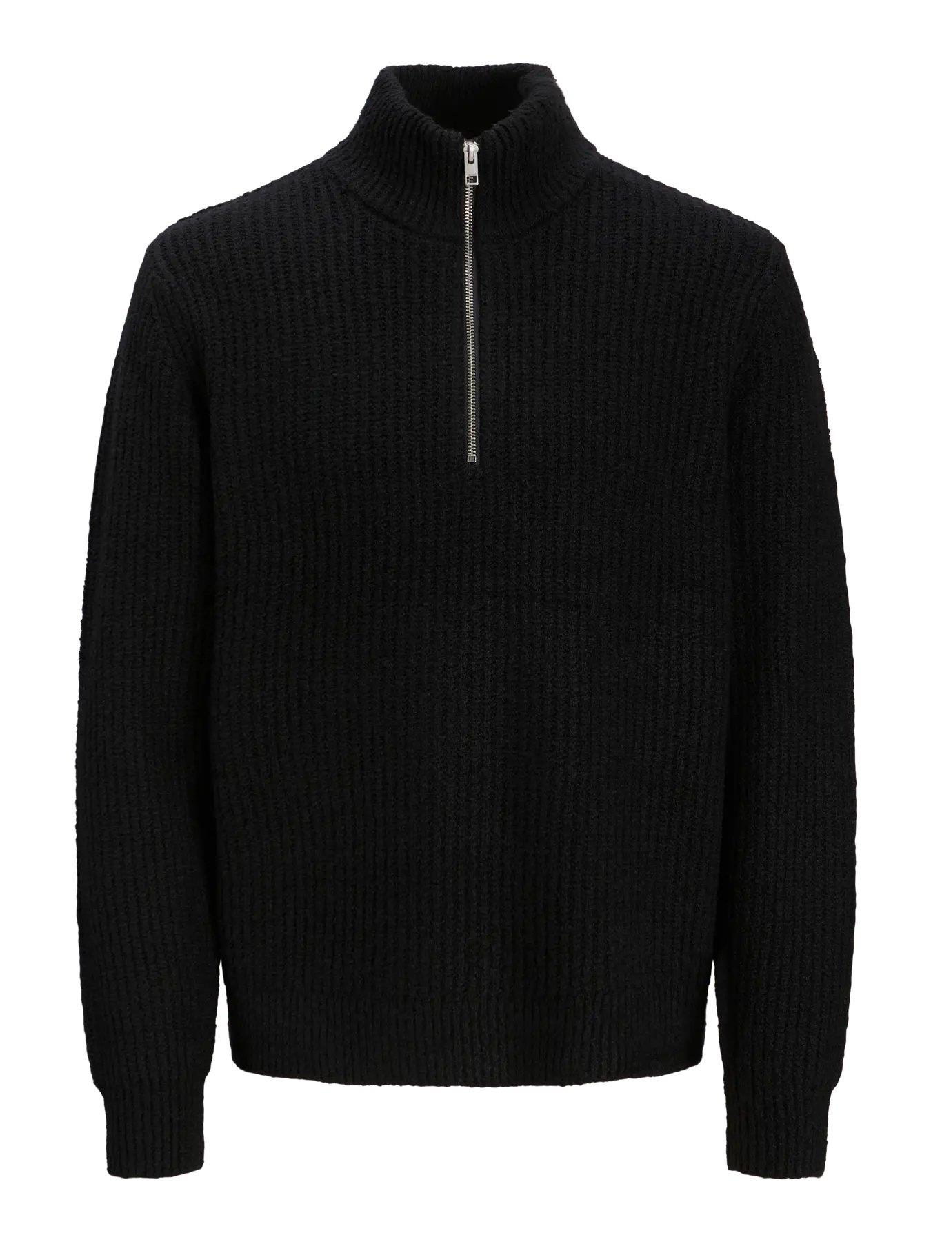JACK & JONES JPRWINTER KNIT HALF ZIP STYD AW24 FERMUARLI DİK YAKA KAZAK SİYAH 12277992-BL