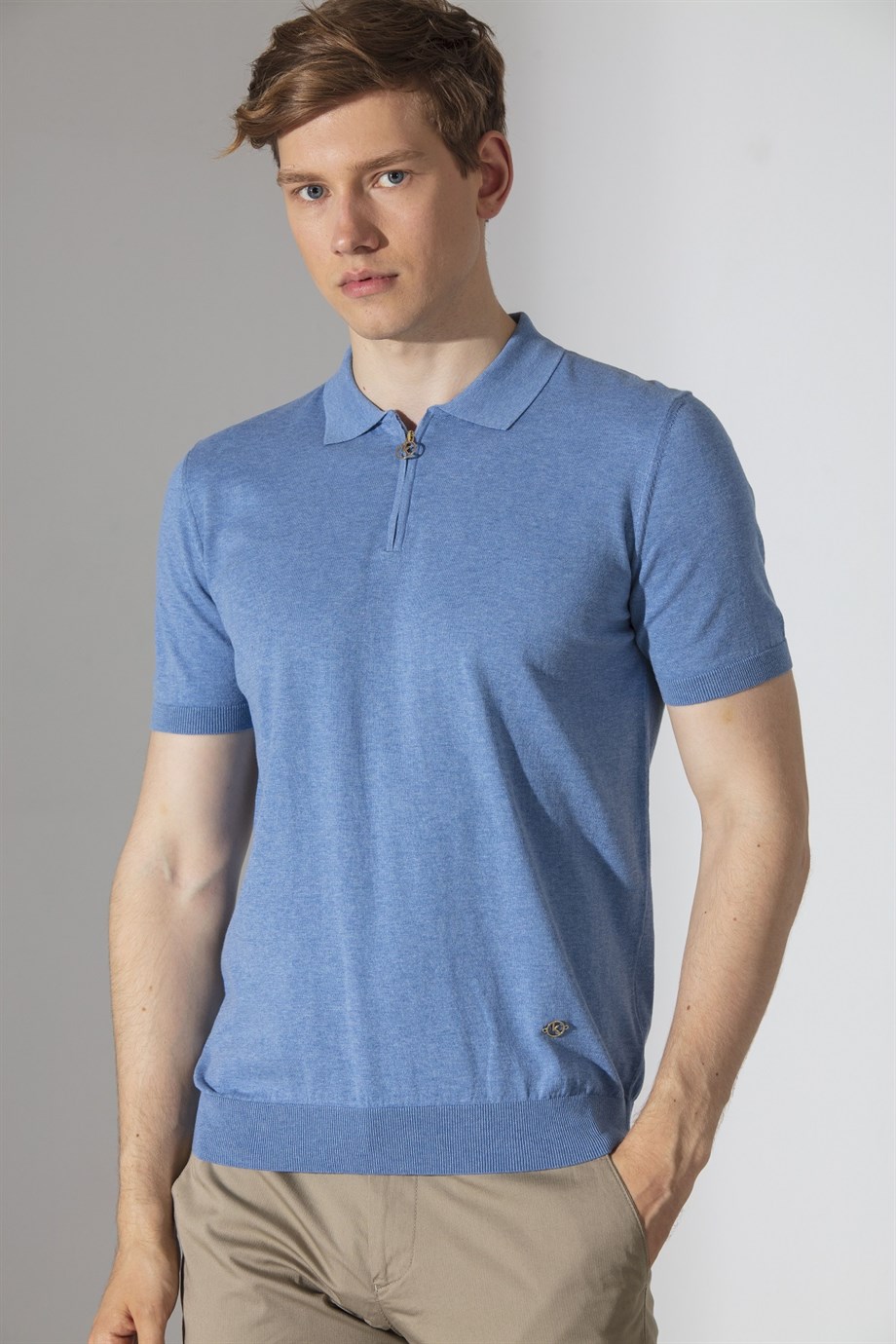 Açık mavi merserize triko t-shirt, 100% Mısır pamuk, yazlık şık tasarım
