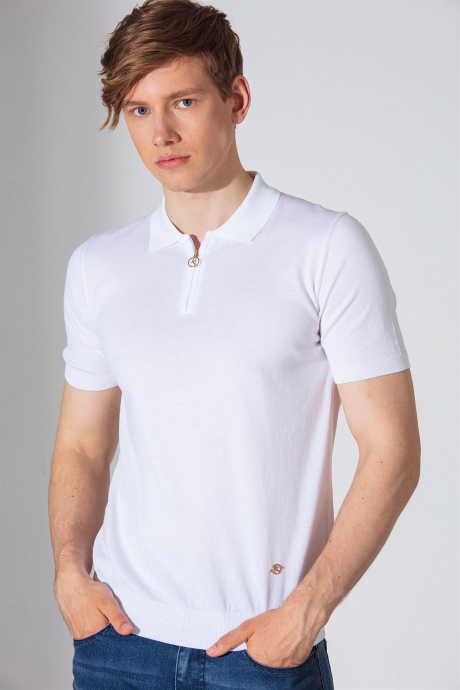 White mercerized knitted t-shirt, 100% Egyptian cotton, casual and elegant wear