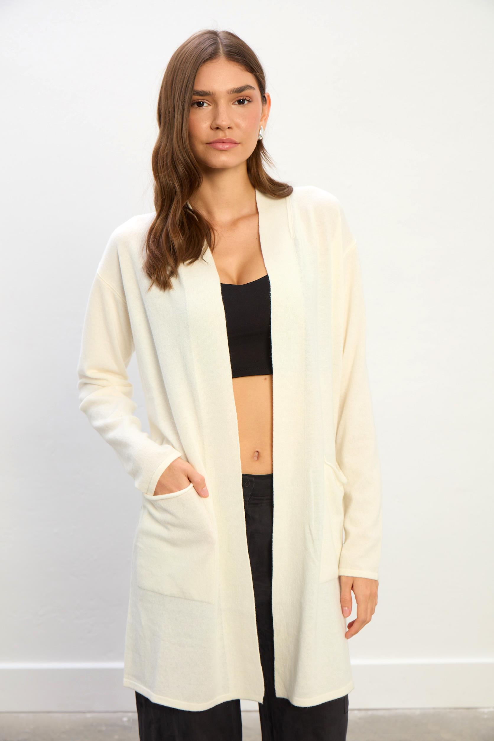 Ariana Uzun Kollu Cepli Hırka-EKRU