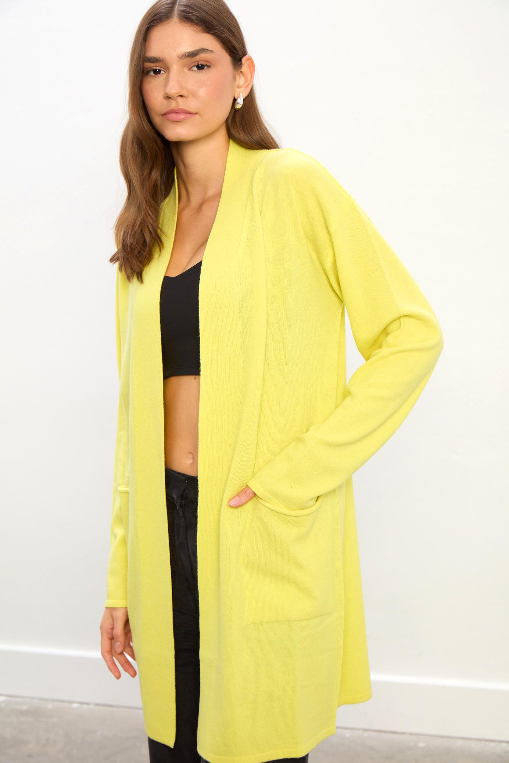 Ariana Uzun Kollu Cepli Hırka-Sarı