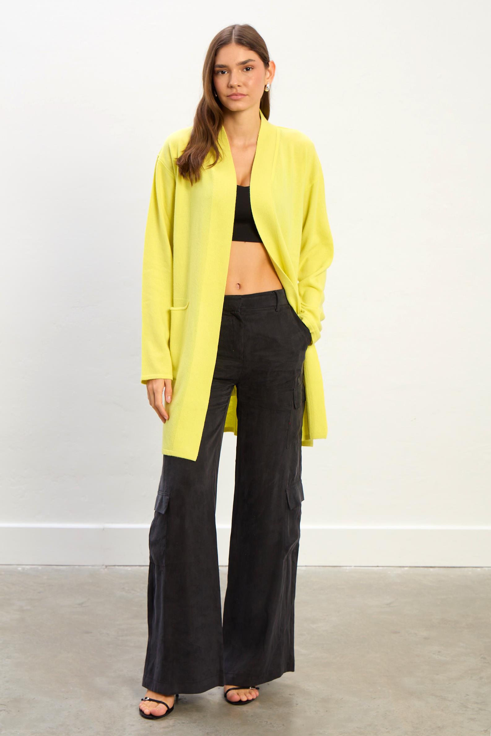 Ariana Uzun Kollu Cepli Hırka-Sarı