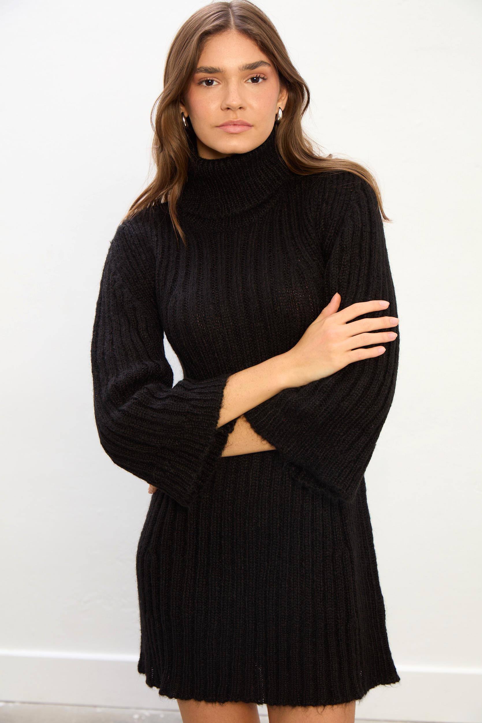 Astra Kadın Boğazlı Triko Elbise-Siyah