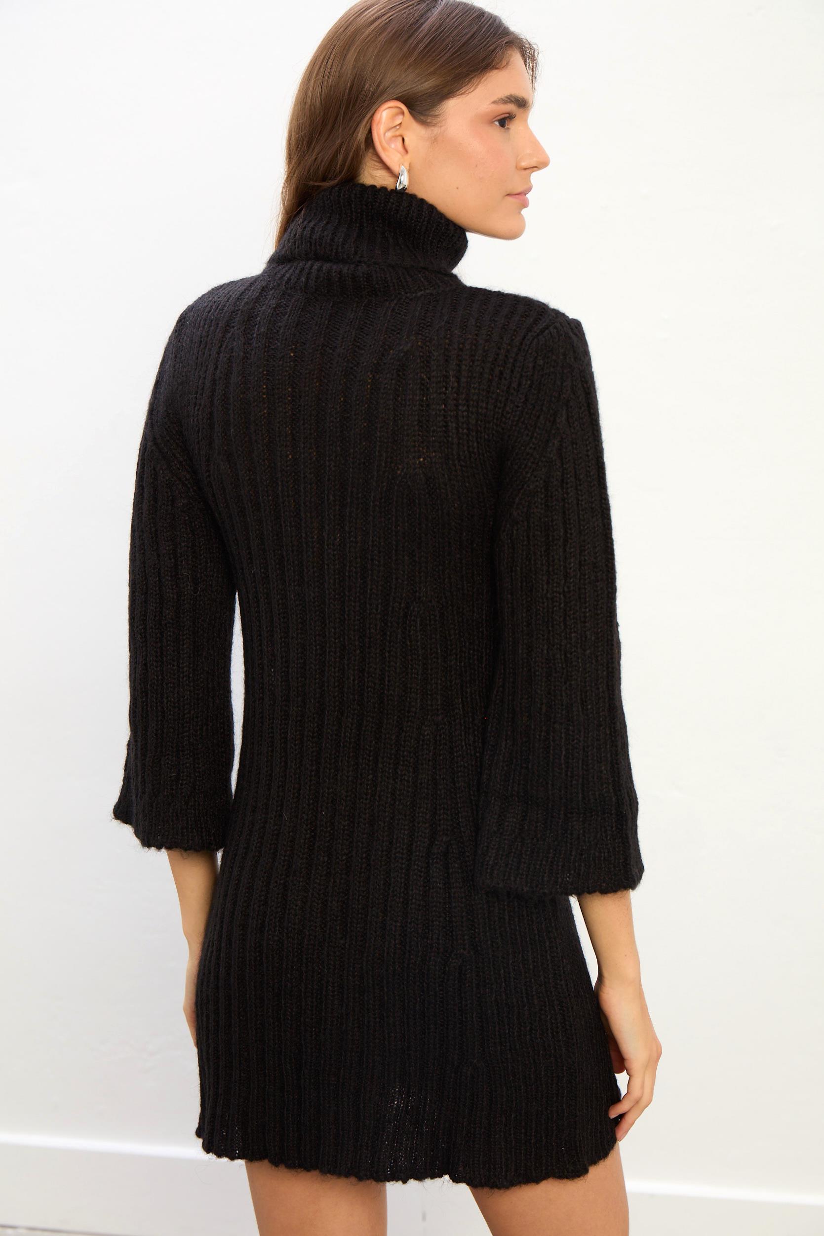 Astra Kadın Boğazlı Triko Elbise-Siyah