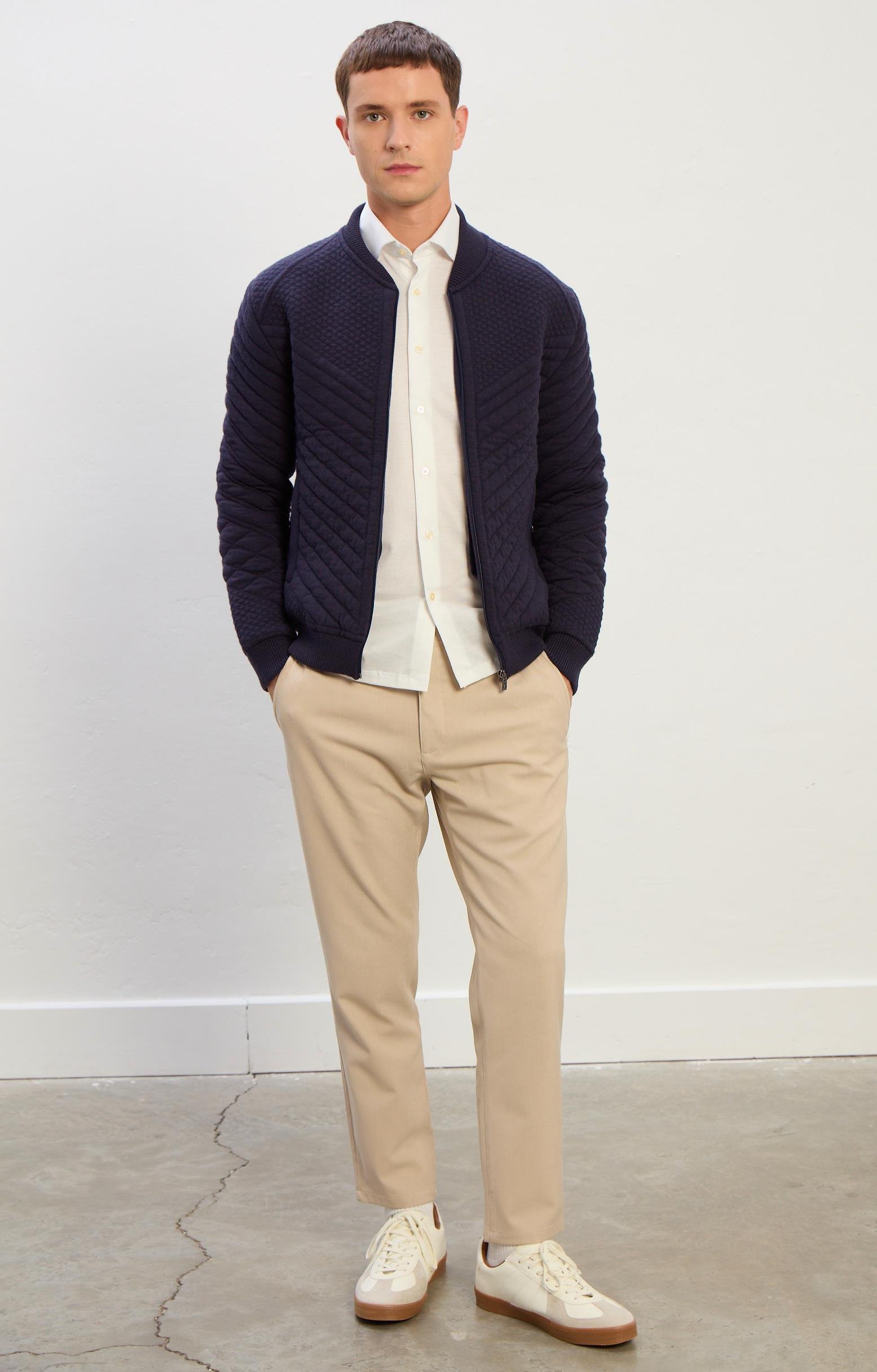 Aurora Dik Yaka Fermuarlı Erkek Hırka-Lacivert