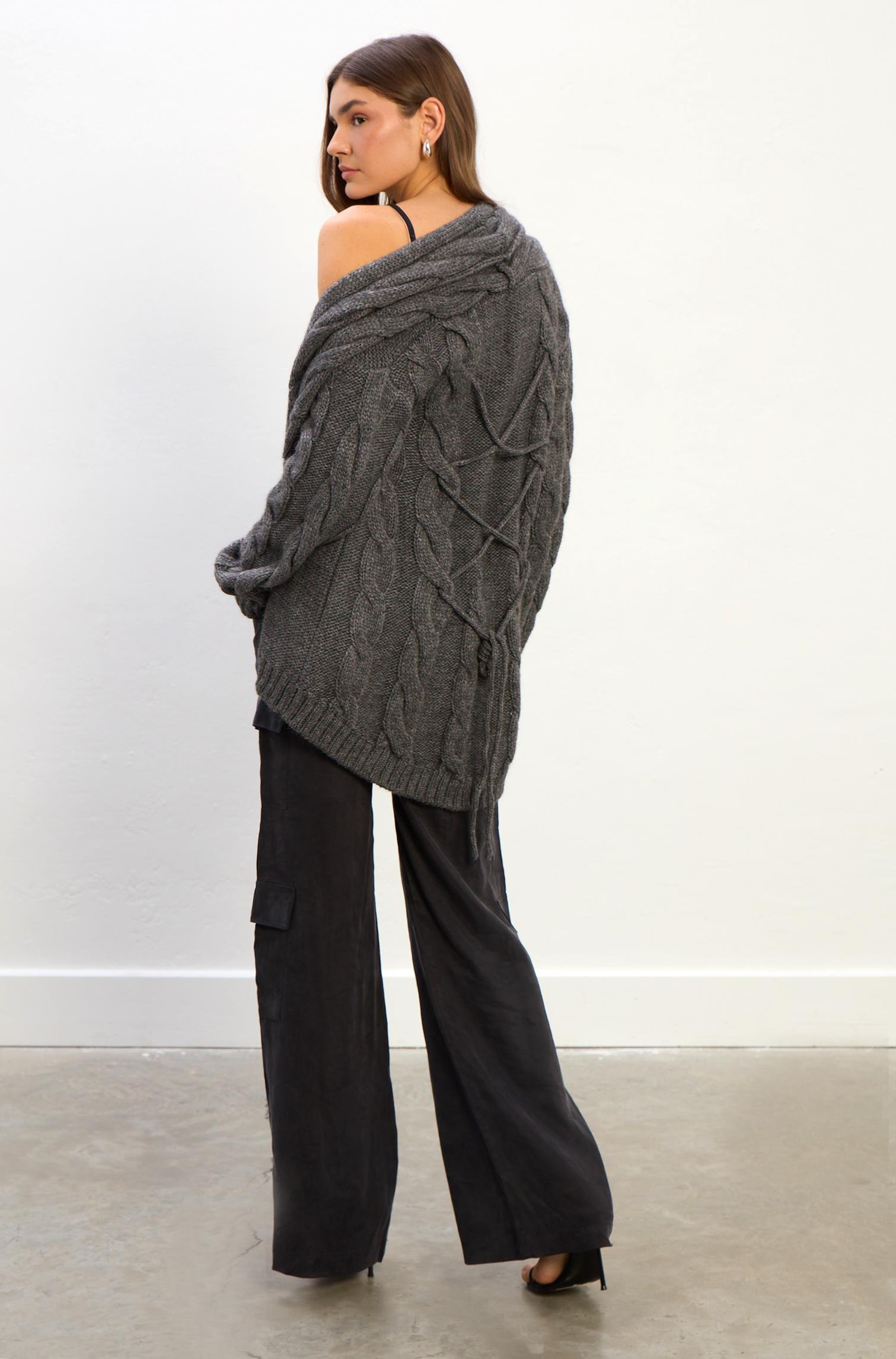 Ava Saç Örgülü Ceket-Gri