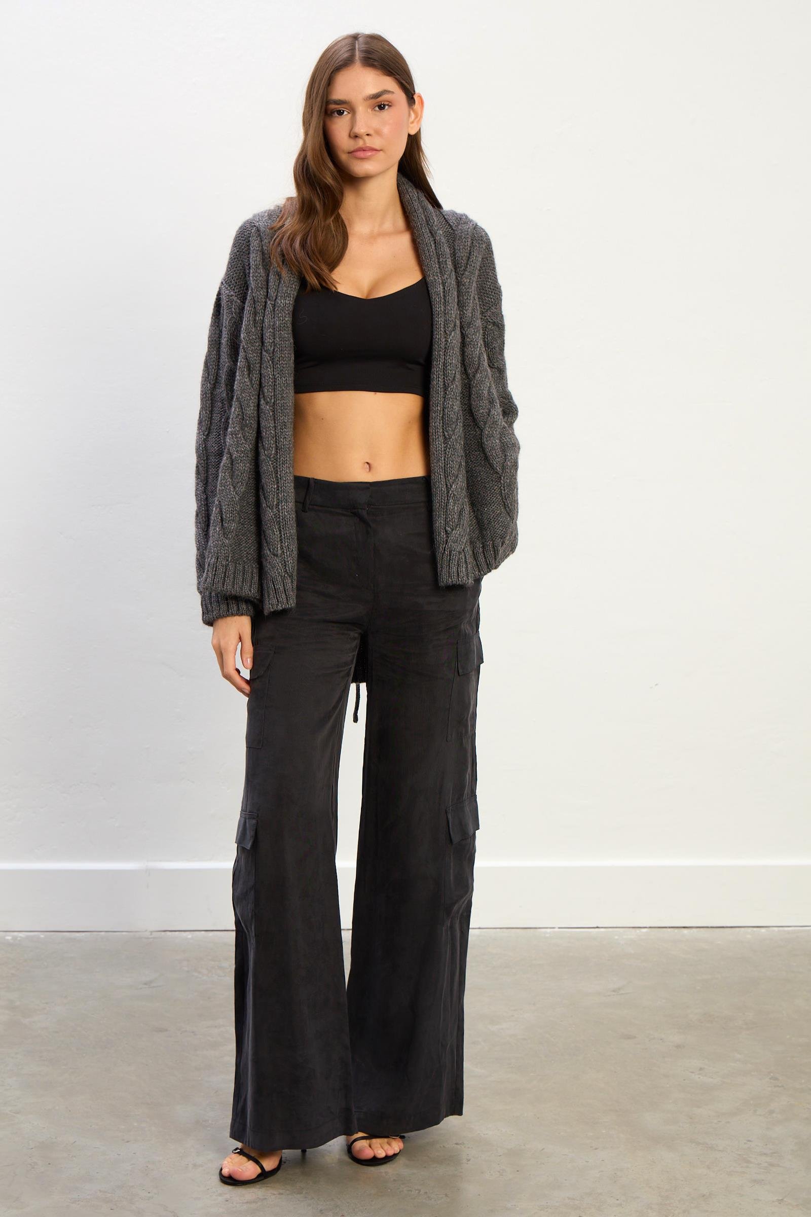 Ava Saç Örgülü Ceket-Gri