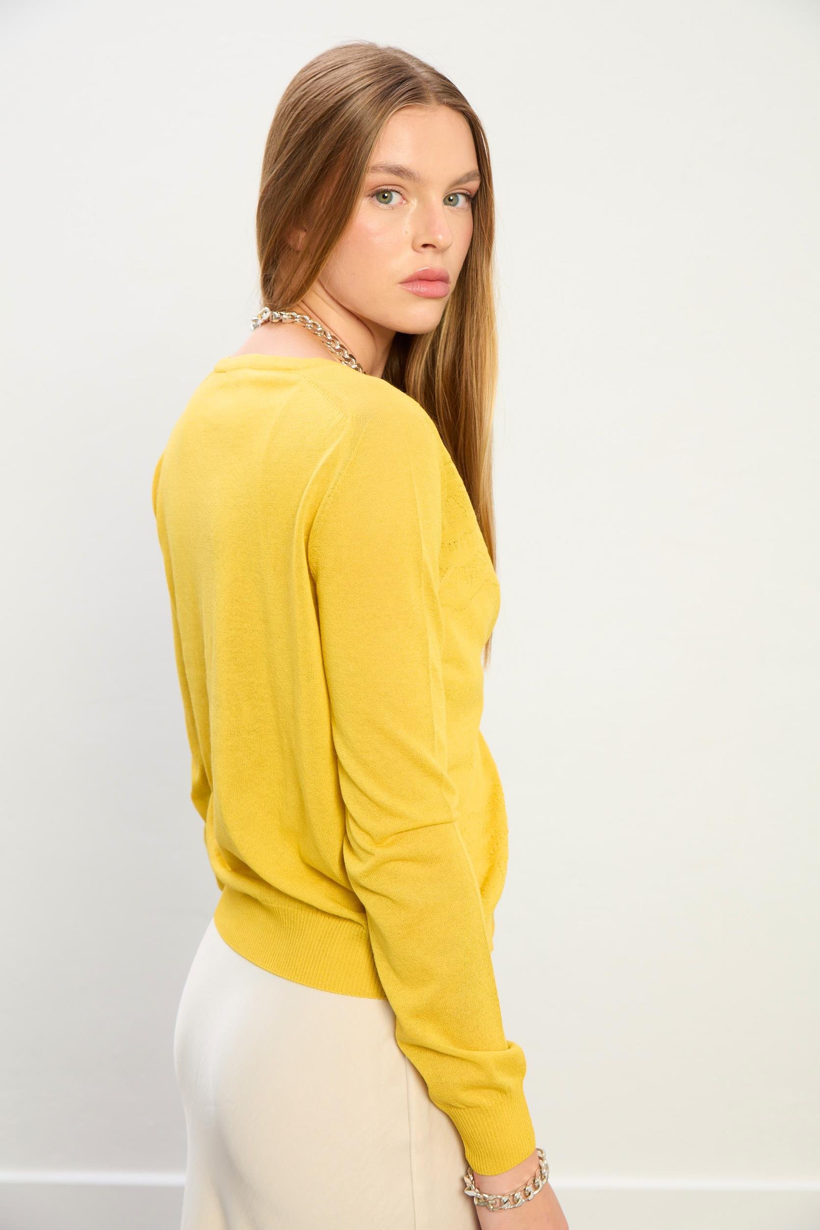 Charlotte Önü Desenli Hırka-Sarı