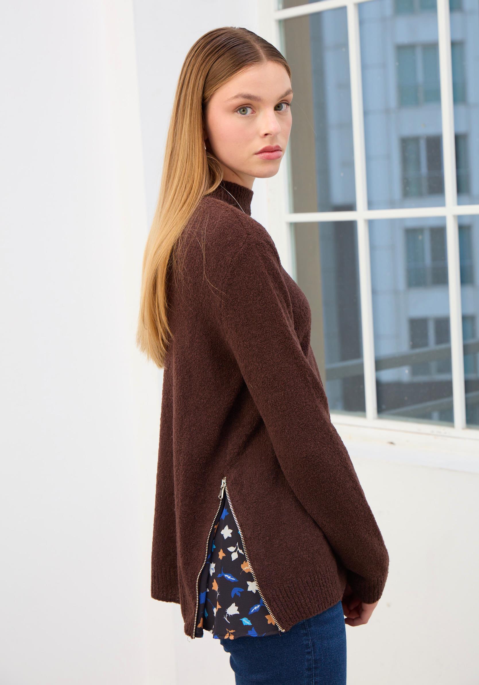 Clara Fermuar Detaylı Triko Kazak-Kahve