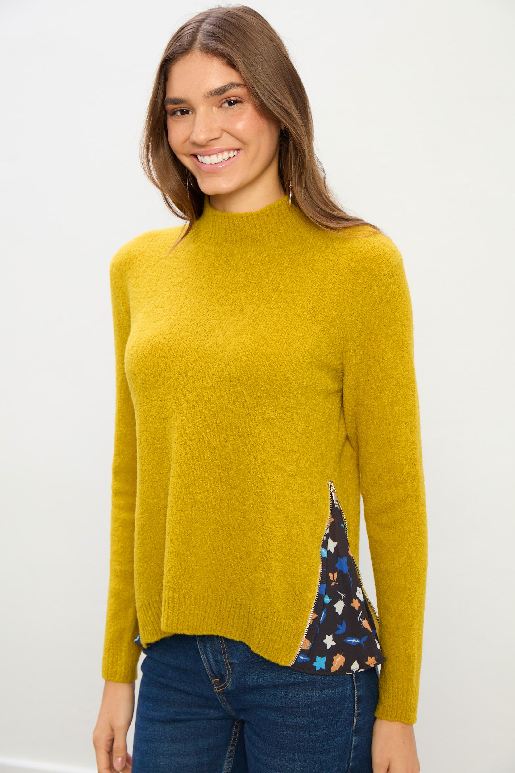 Clara Fermuar Detaylı Triko Kazak-Sarı