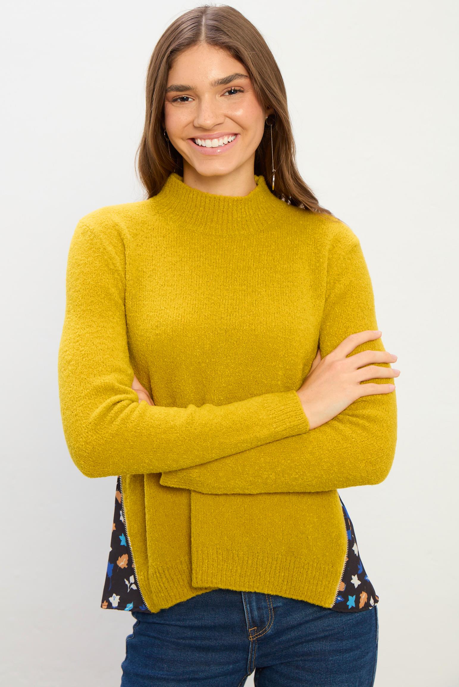 Clara Fermuar Detaylı Triko Kazak-Sarı