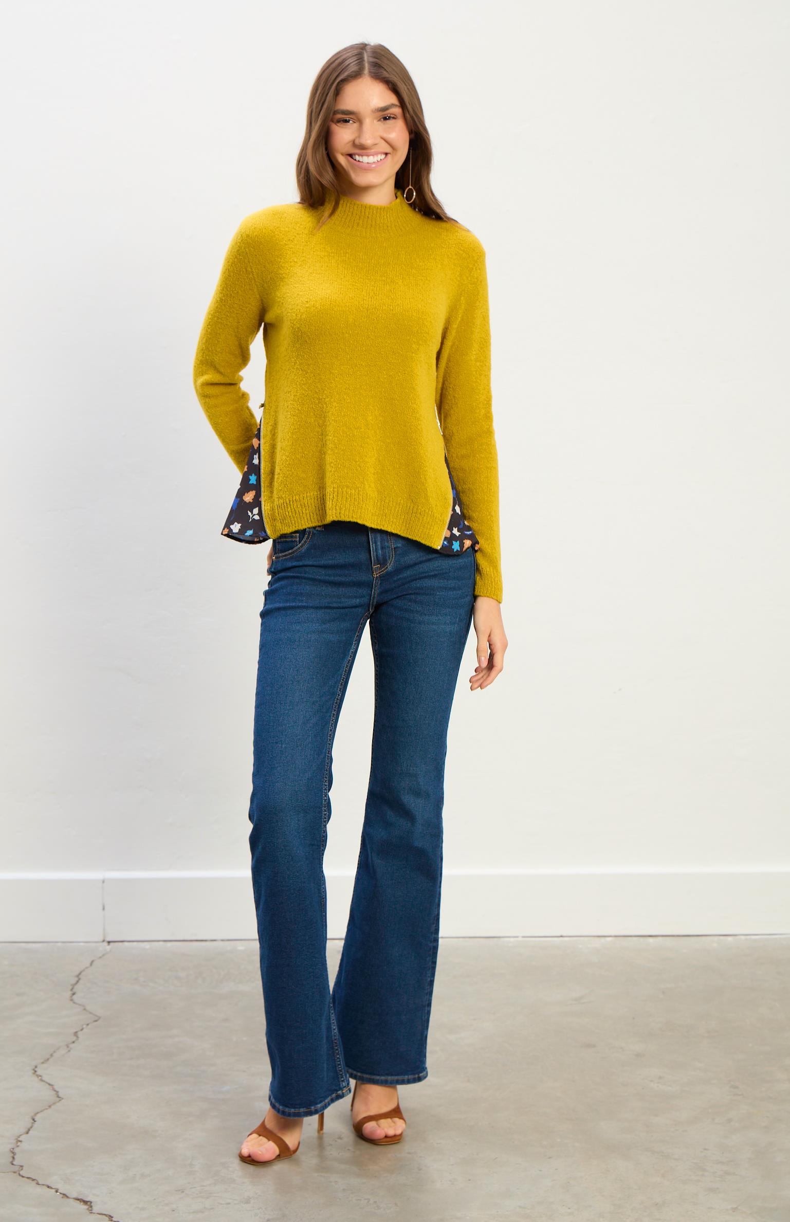 Clara Fermuar Detaylı Triko Kazak-Sarı