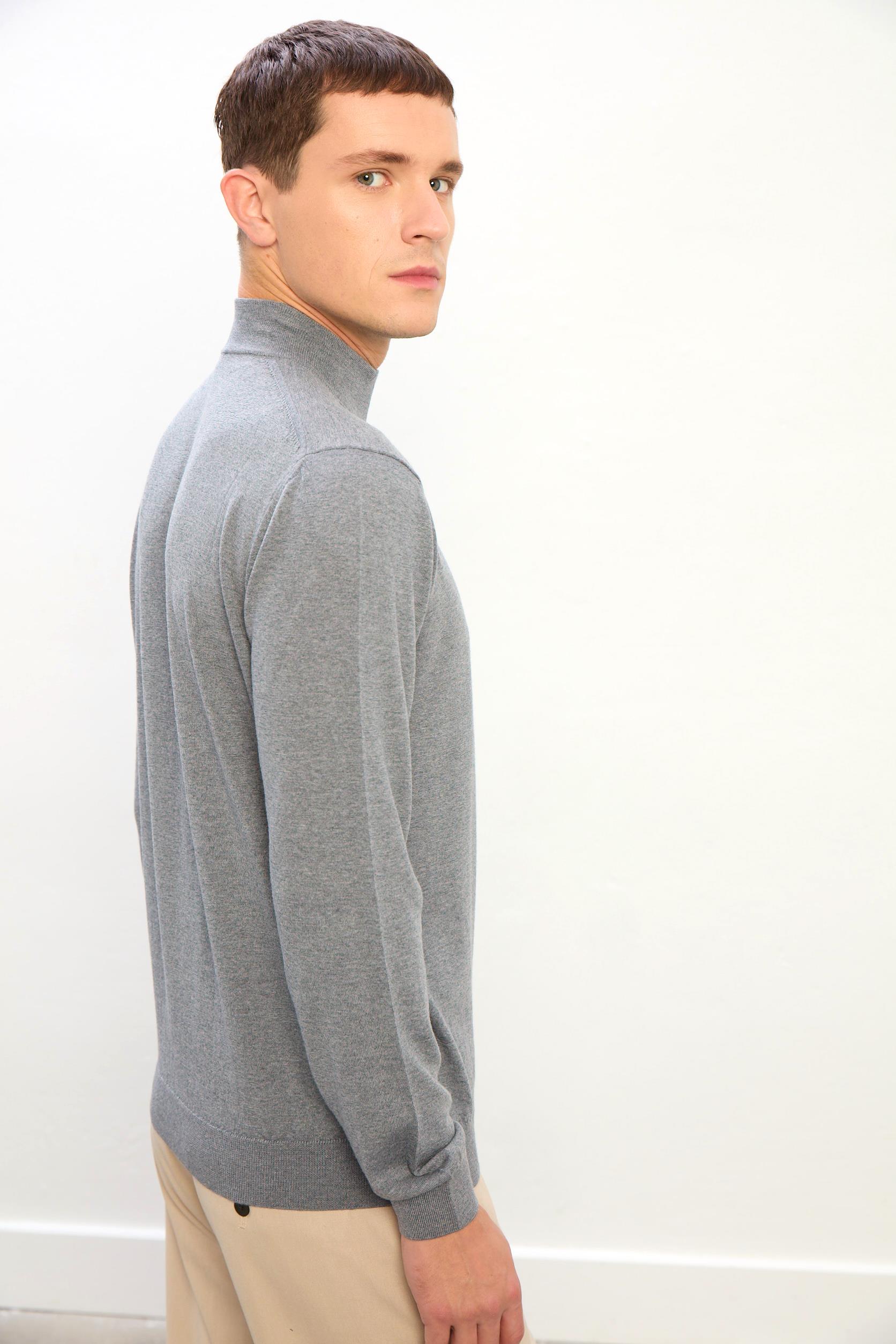 Elias Erkek Dik Yaka Triko Kazak-Gri