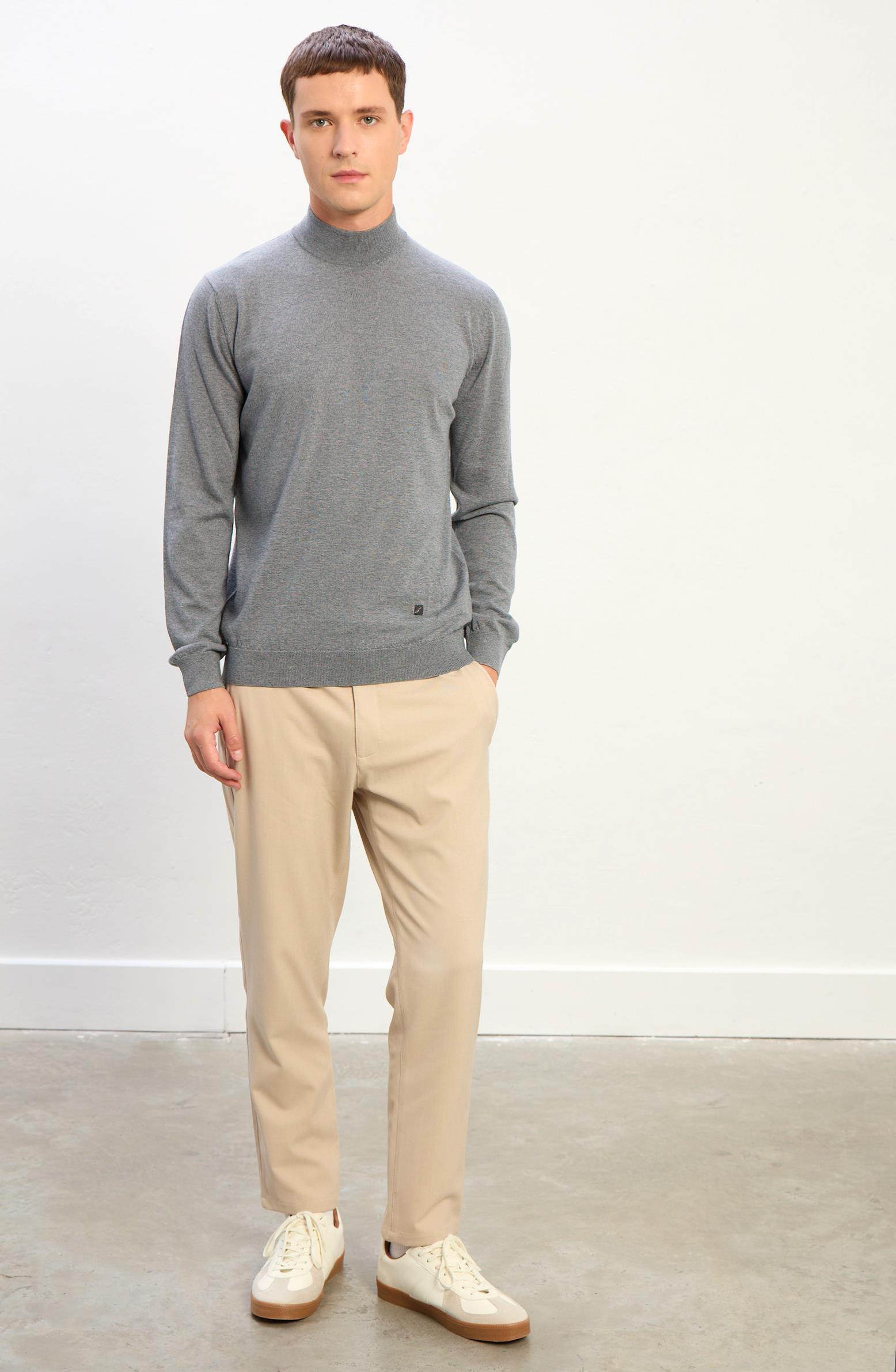 Elias Erkek Dik Yaka Triko Kazak-Gri