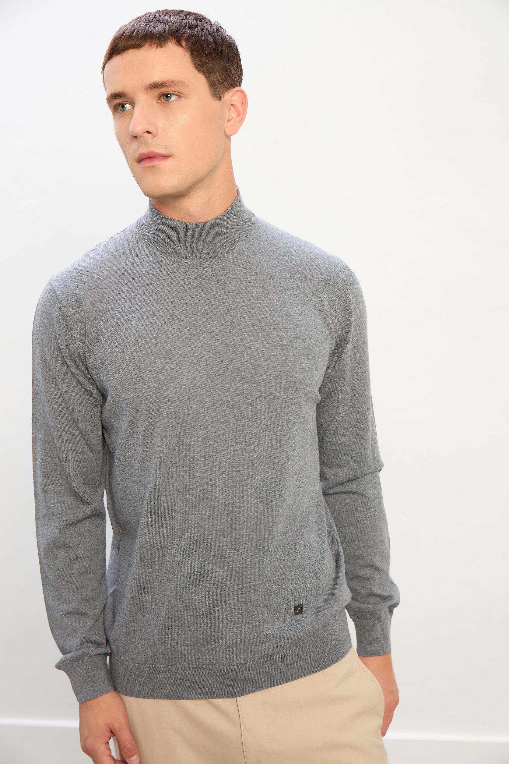 Elias Erkek Dik Yaka Triko Kazak-Gri