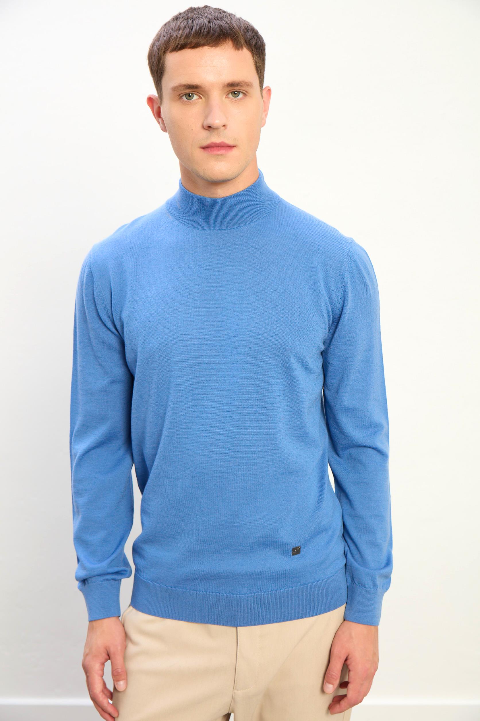 Elias Erkek Dik Yaka Triko Kazak-Mavi