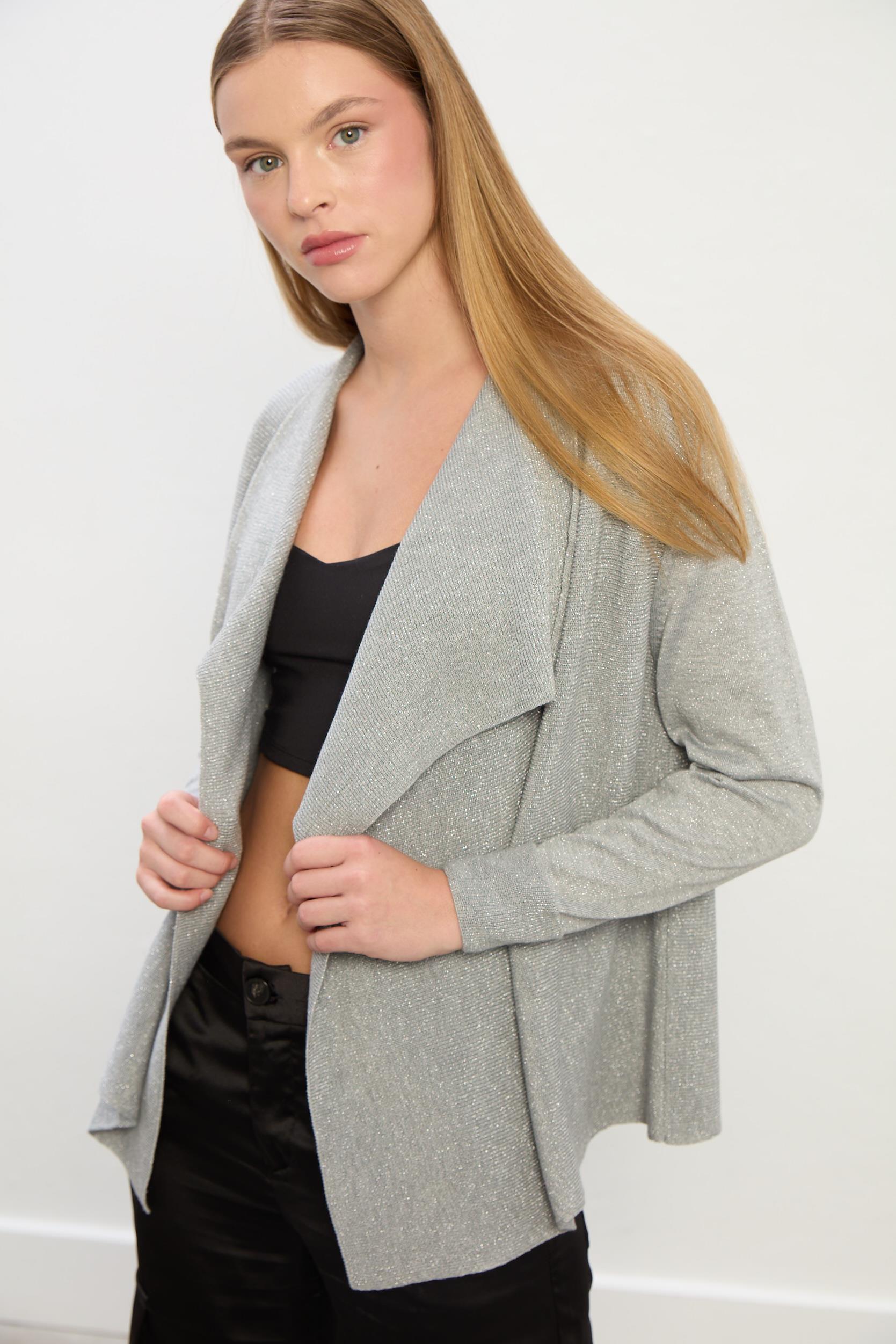 Ella Dökümlü Triko Hırka-Gri