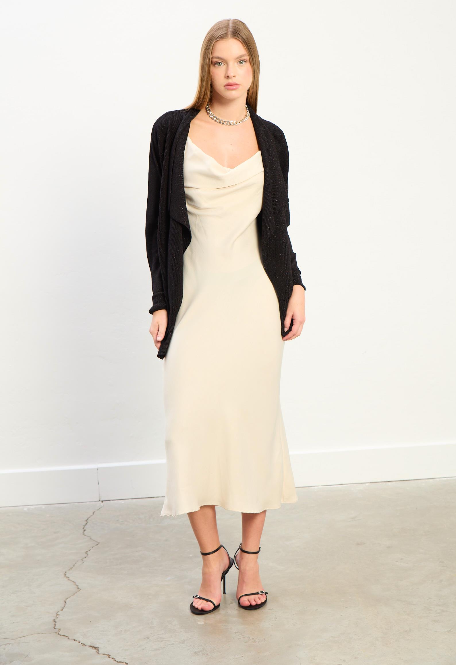 Ella Dökümlü Triko Hırka-Siyah