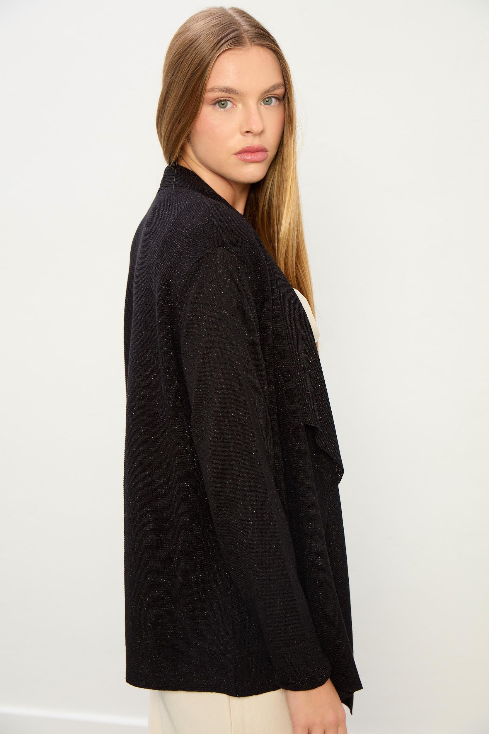 Ella Dökümlü Triko Hırka-Siyah