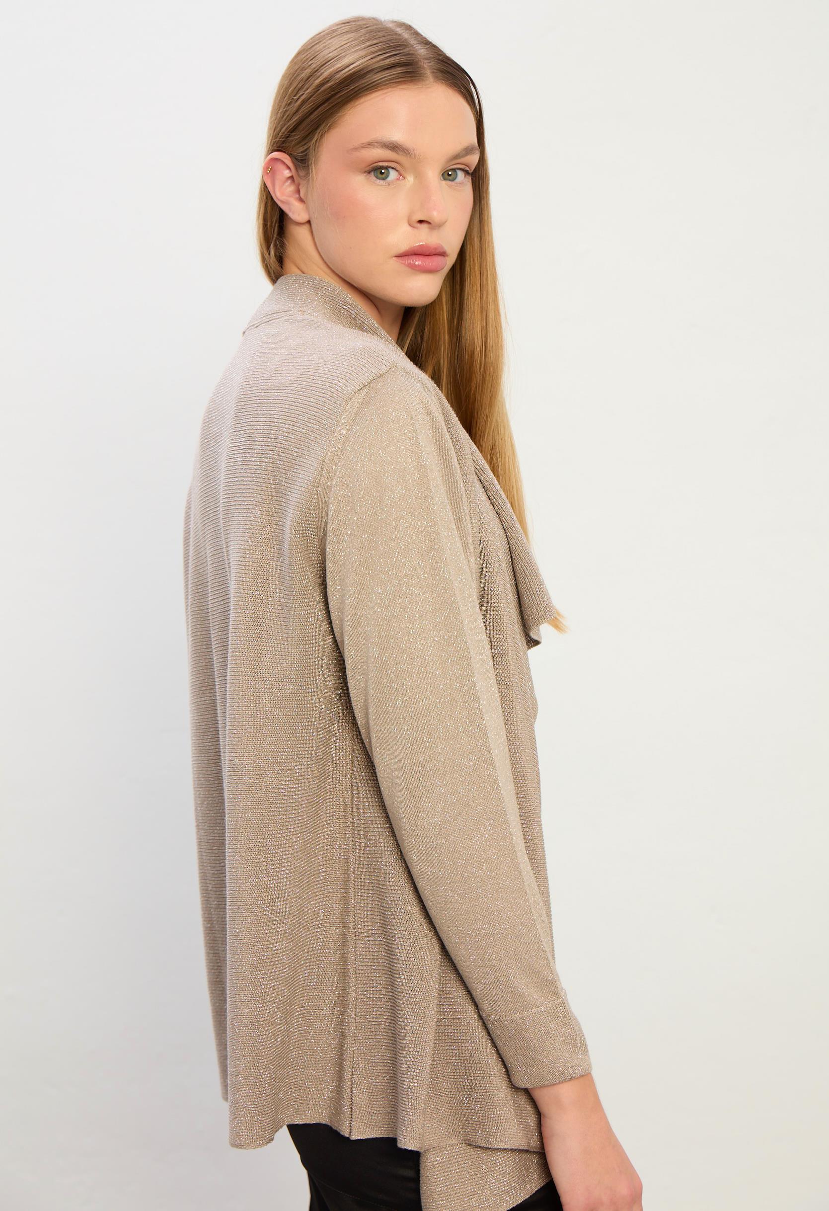 Ella Dökümlü Triko Hırka-VİZON GÜMÜŞ