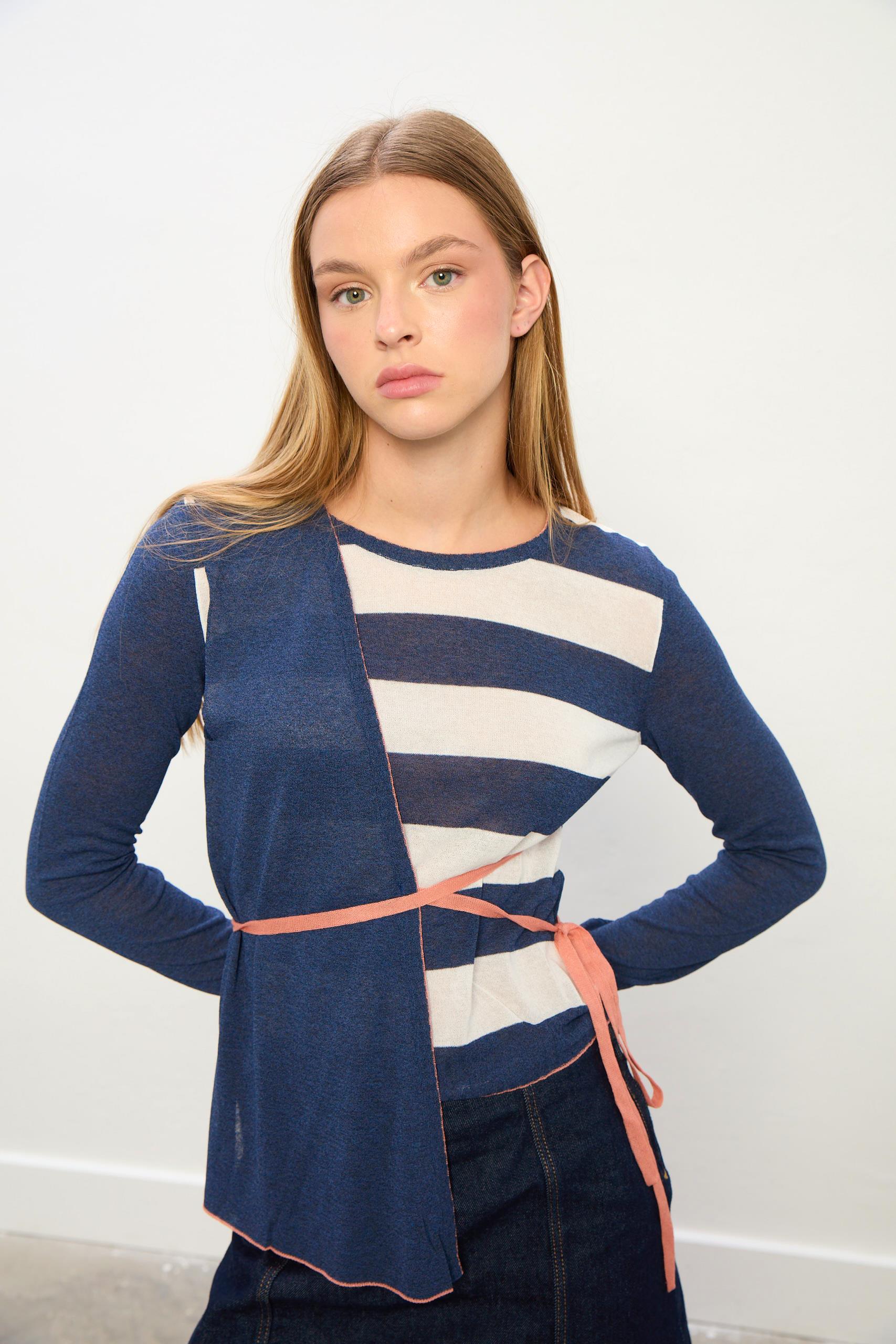 Harper Bisiklet Yaka Çizgili Triko Bluz-İNDİGO