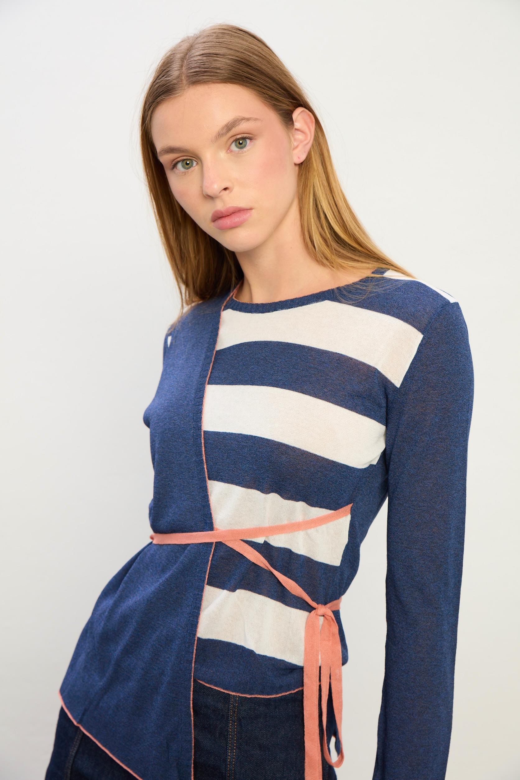 Harper Bisiklet Yaka Çizgili Triko Bluz-İNDİGO