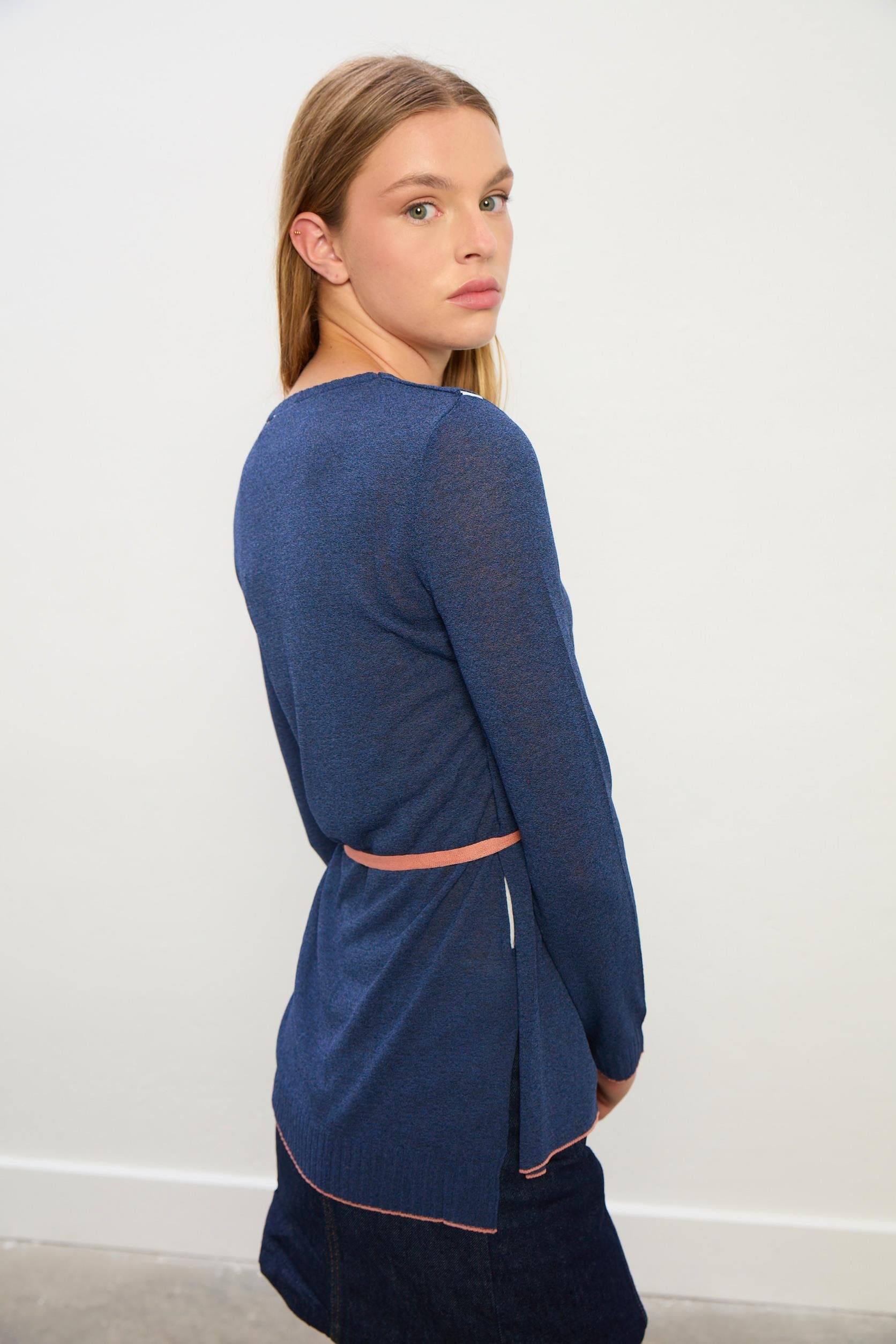 Harper Bisiklet Yaka Çizgili Triko Bluz-İNDİGO