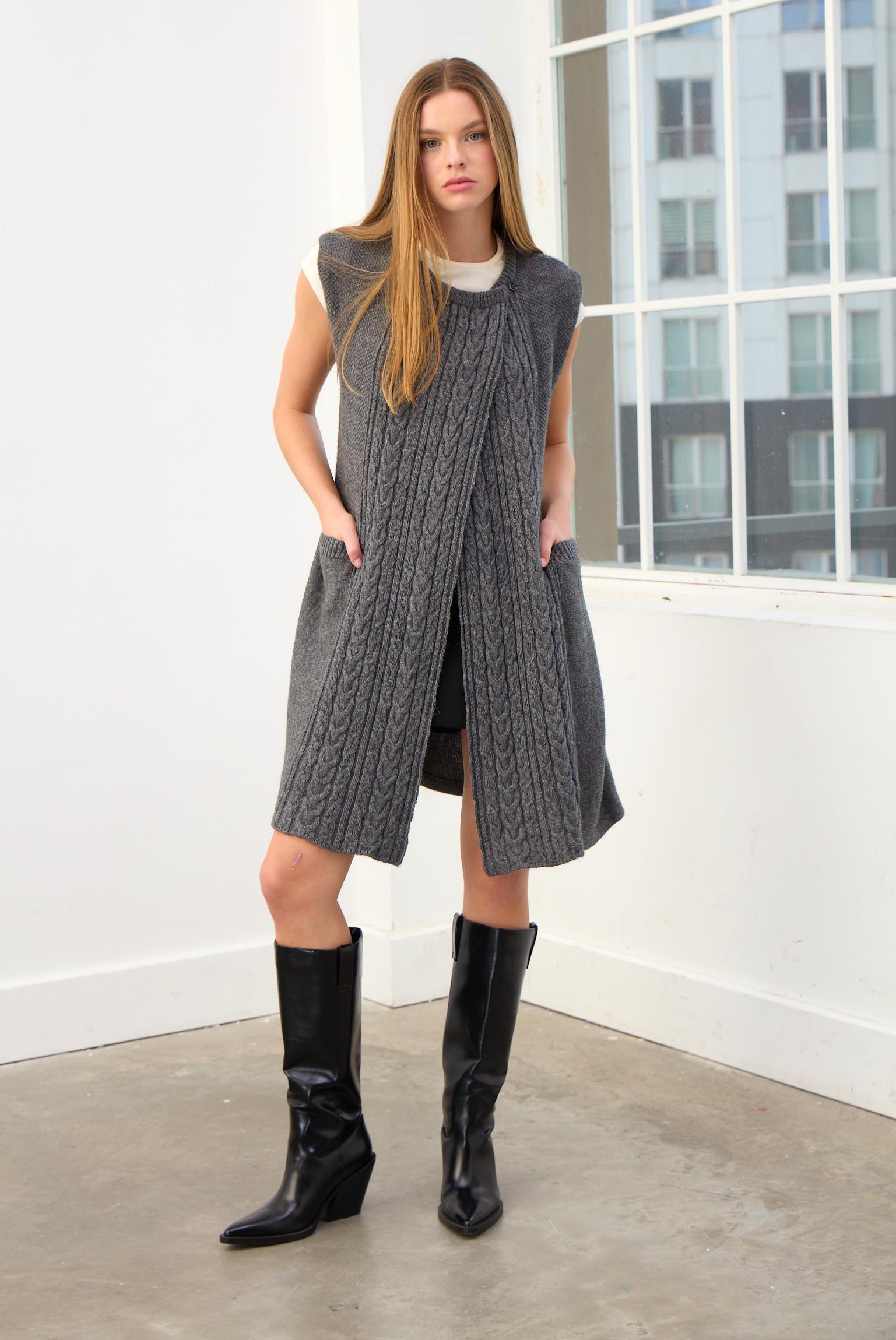 Isabella Saç Örgülü Yelek-Gri