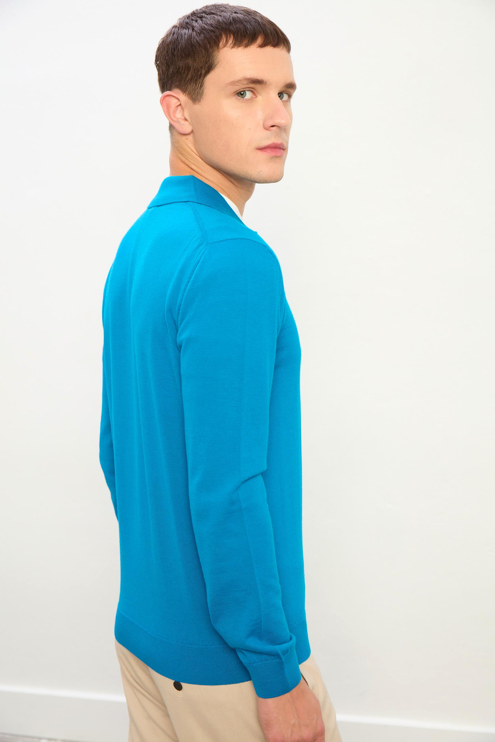 Jasper Erkek Fermuarlı Polo Yaka Triko Kazak-Mavi