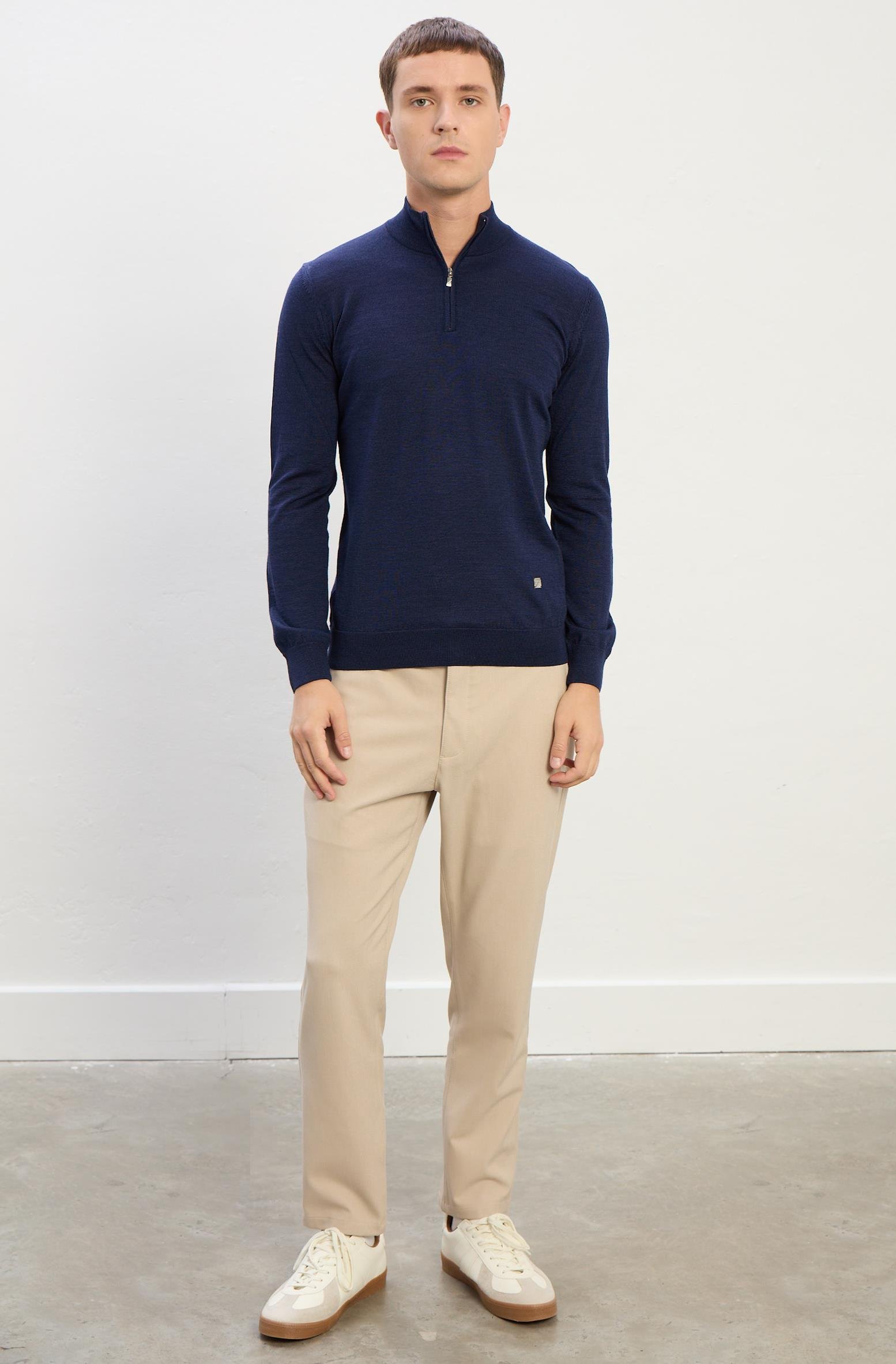 Jasper Erkek Fermuarlı Polo Yaka Triko Kazak-Lacivert