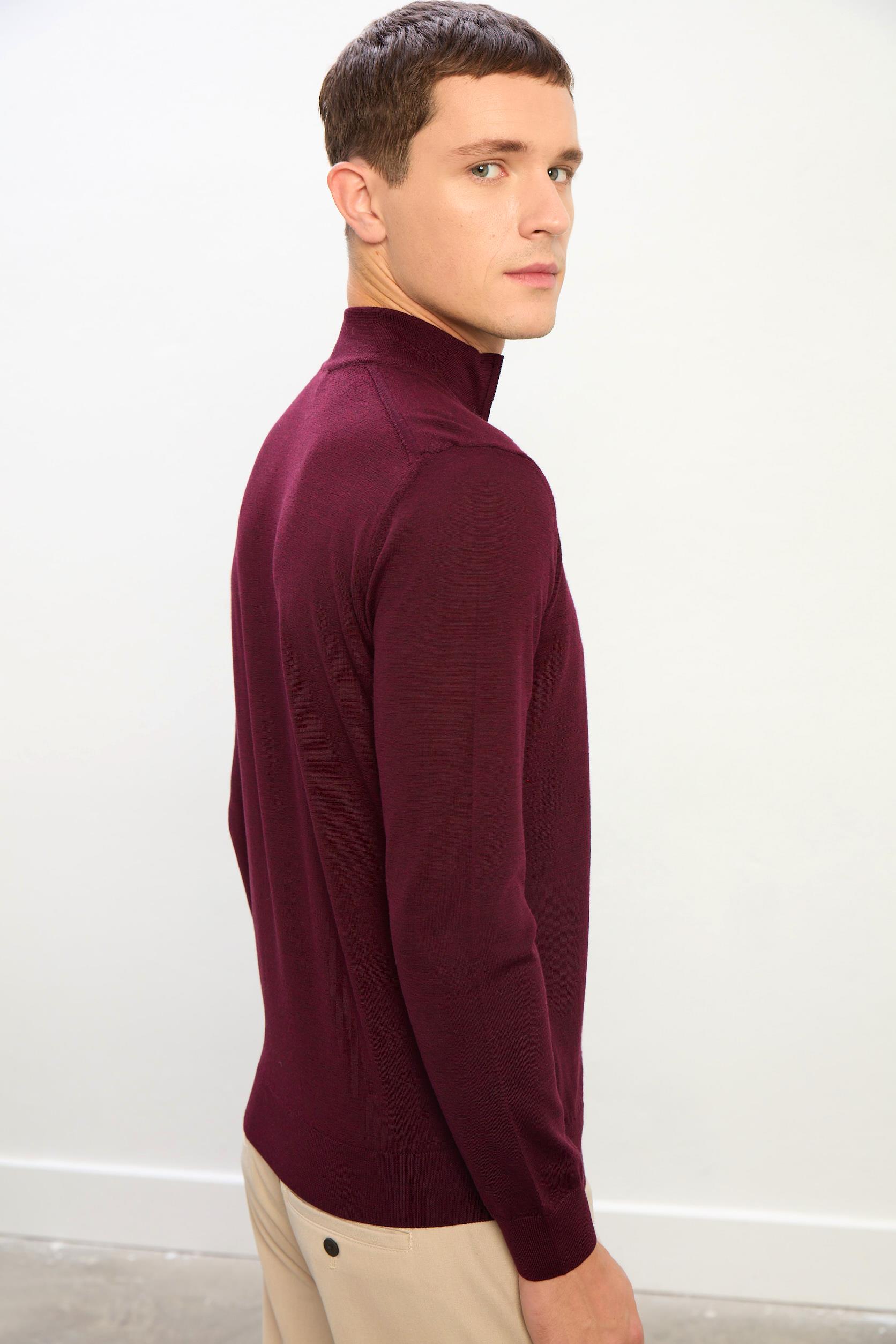 Jasper Erkek Fermuarlı Polo Yaka Triko Kazak-Bordo