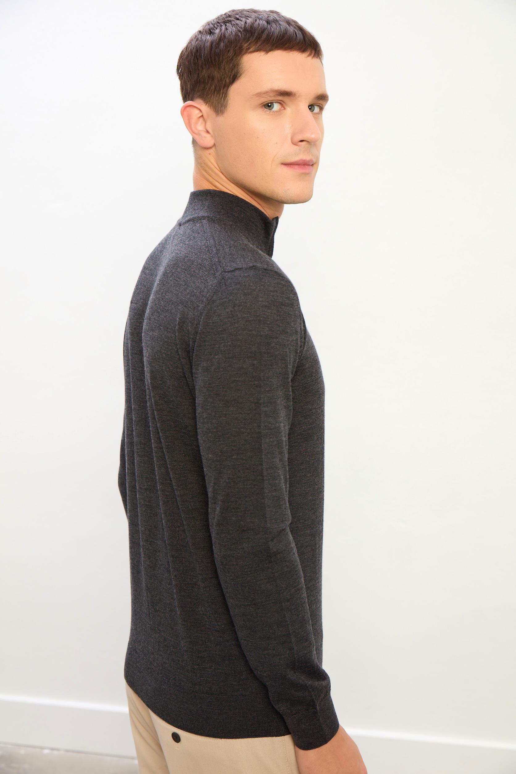 Jasper Erkek Fermuarlı Polo Yaka Triko Kazak-Siyah