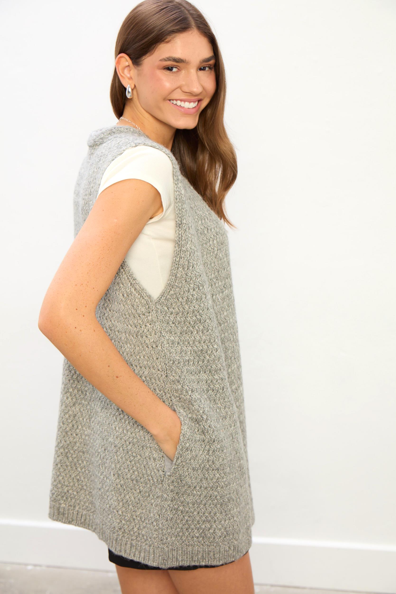 Leona Uzun Triko Yelek-Gri