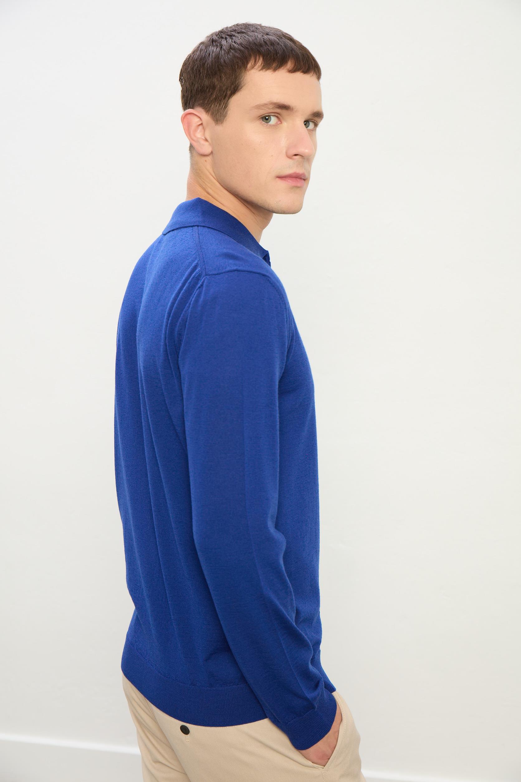 Logan Erkek Fermuarlı Polo Yaka Triko Kazak-Mavi