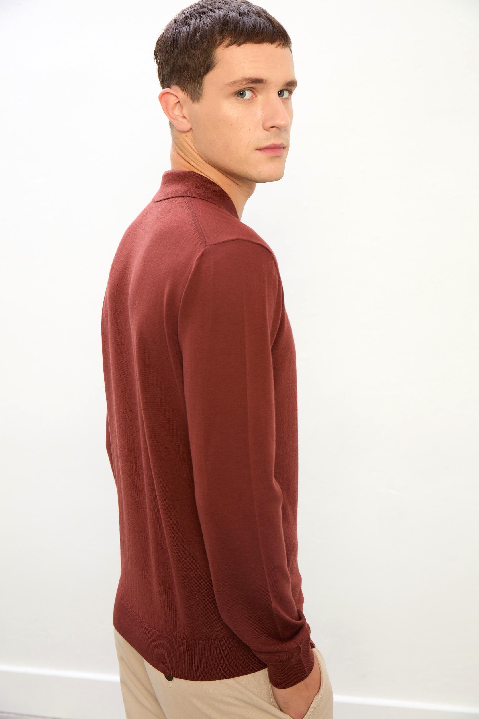 Logan Erkek Fermuarlı Polo Yaka Triko Kazak-Kiremit