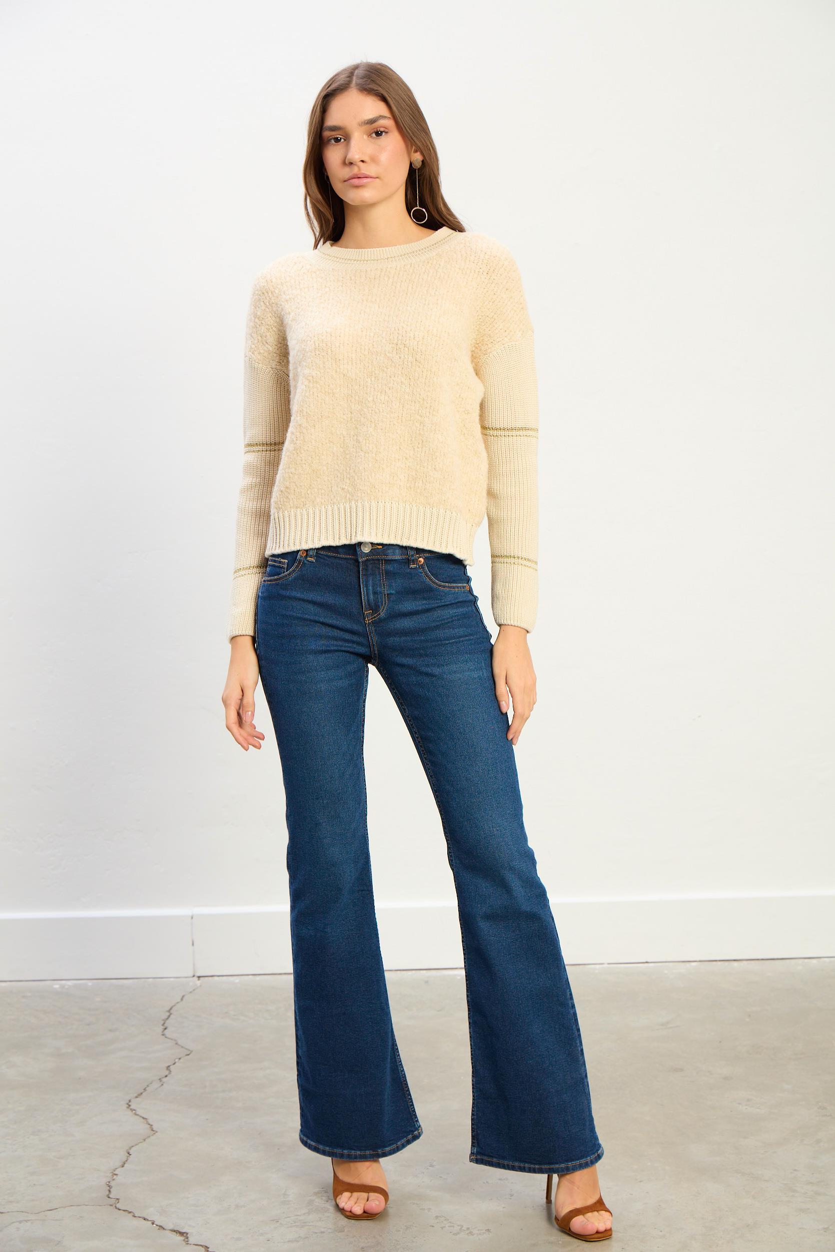 Maya Düz Kesim Triko Kazak-Bej