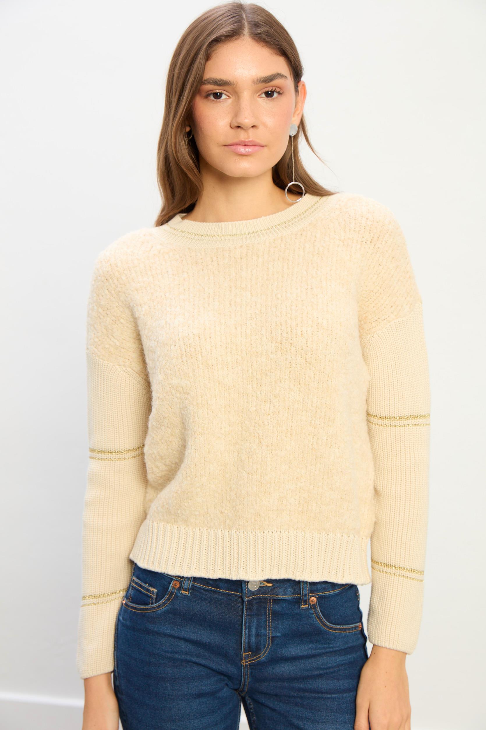 Maya Düz Kesim Triko Kazak-Bej